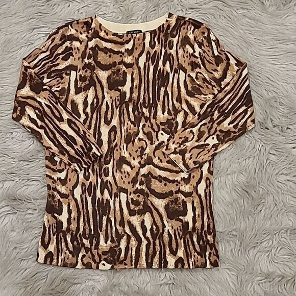 Talbots pure merino wool brown ans tan design fitted sweater size small‎ - Picture 1 of 5